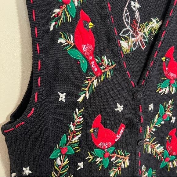Vintage Bobbie Brooks Christmas Cardinal Holiday Embroidered Sweater Vest sz XL - Picture 3 of 9
